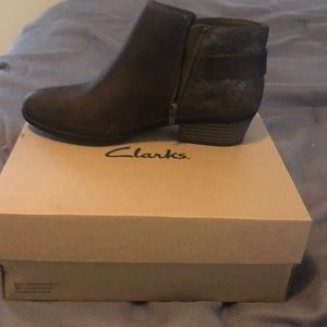 Clarks brown bootie with side buckle
